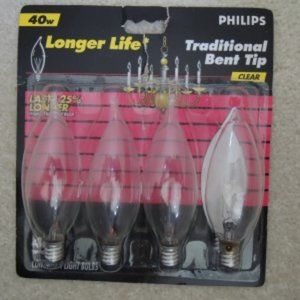 Bent Tip Light Bulbs PHILIPS Longer Life Decorative Clear Bulbs 40 Watts 4 Pack